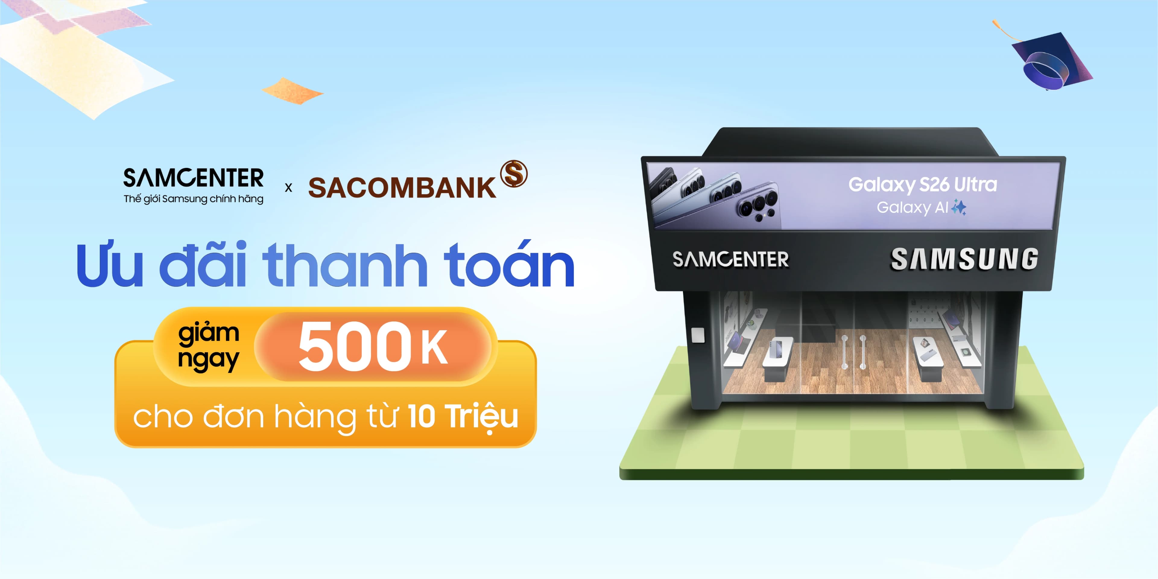 Ưu đãi thẻ tín dụng SACOMBANK tại SamCenter: Giảm ngay 500.000đ